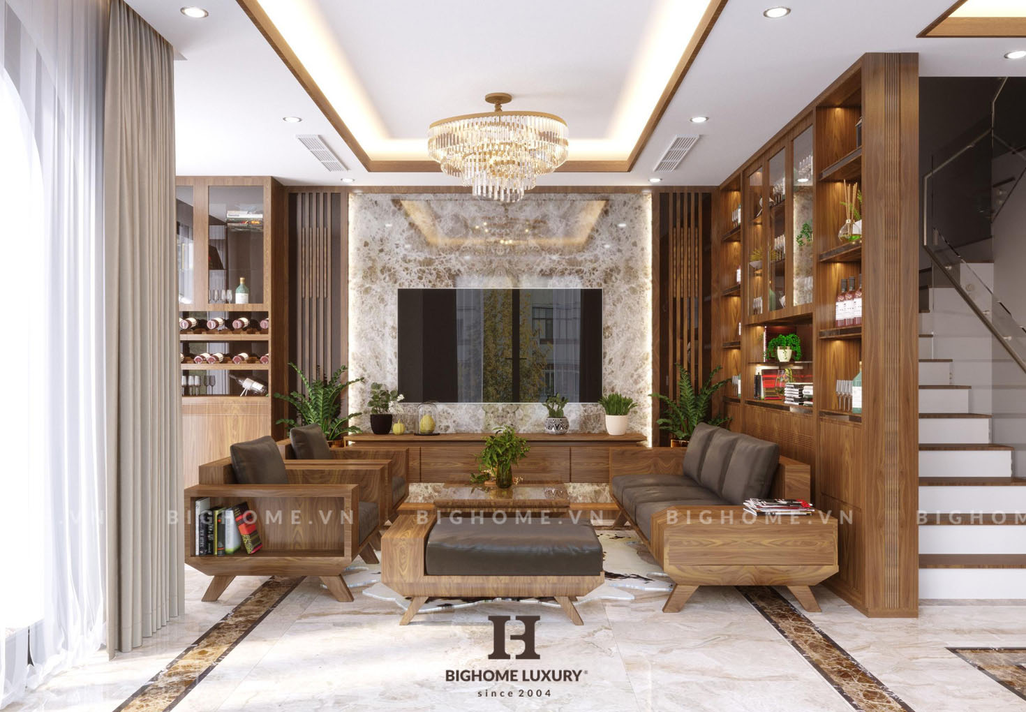 Chiêm ngưỡng nội thất gỗ óc chó biệt thự nhà anh Kỳ