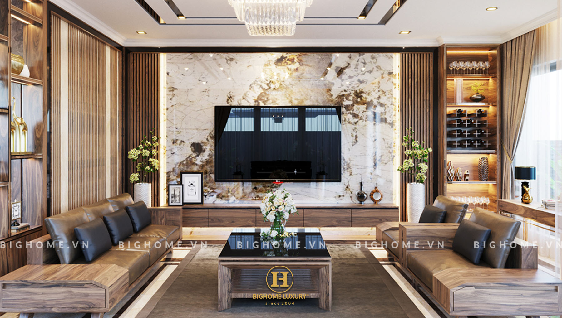 Biệt thự tứ lập gỗ óc chó Vinhomes The Empire Nhà anh Xuân Tú